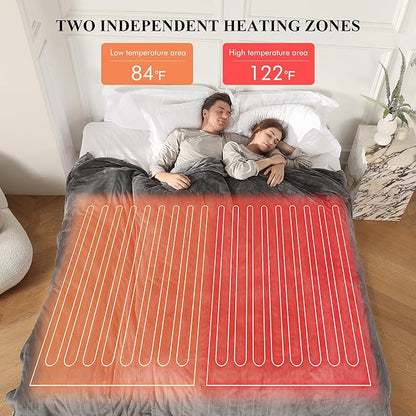 Heated Blanket Queen Size, Soft Cozy Upgraded Flannel Electric Blanket Dual Control with 5 Heating Levels & 10 Hours Auto Off, Fast Heating & ETL & FCC Certification, 84" x 90", Silver Gray