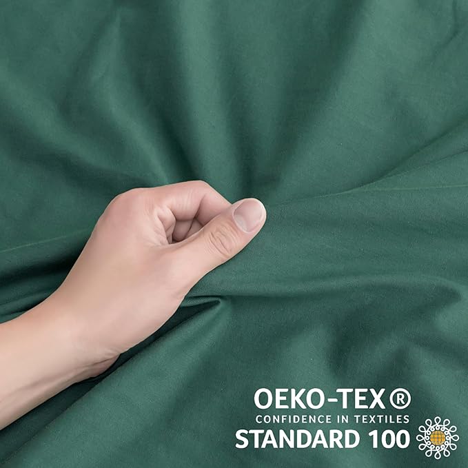 JELLYMONI Cotton Duvet Cover Cal King Size - Dark Green Comforter Cover with Button 100% Washed Cotton 3PCS Breathable Soft Solid Bedding Set Duvet Cover 104×98in & 2 Pillowcases (NO Comforter)