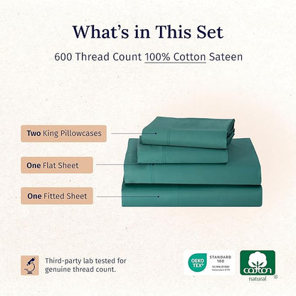 California Design Den Deep Pocket King Sheets Set - Luxury 600 Thread Count 100% Cotton Sateen Sheets King Size, Cooling Hotel Quality Sheets, Better Than Egyptian Cotton Sheet Set - Teal