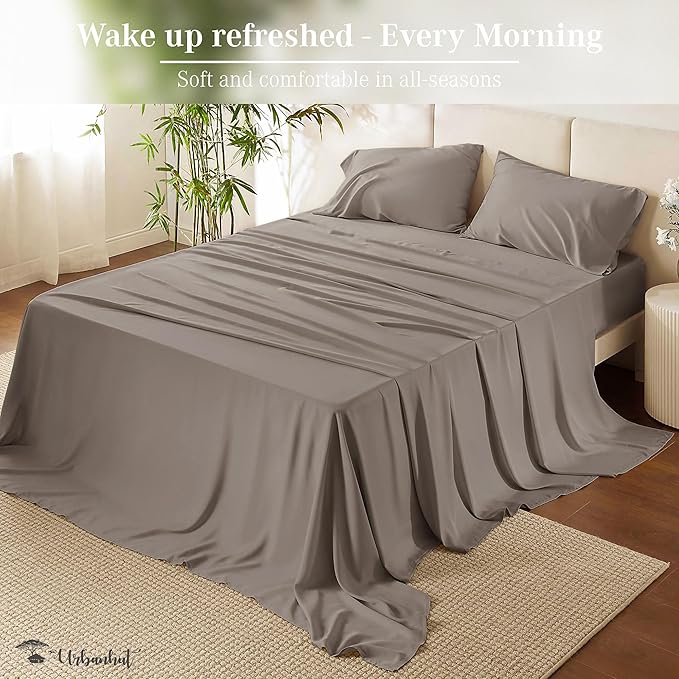 URBANHUT 1000 Thread Count Egyptian Cotton Sheets California King Size, Long Staple Soft & Breathable, 4 Pc Bed Sheet Sets, Luxury Hotel Sateen Sheets Fits 16" Deep Pocket - Dark Grey