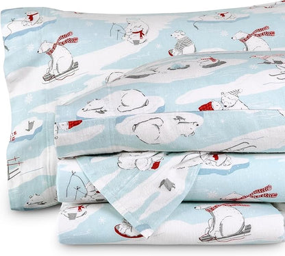 Bare Home Cotton Flannel Sheet Set Prints, 100% Cotton, Velvety Soft Heavyweight - Double Brushed for Softness & Comfort - Deep Pocket - Bed Sheets - Cotton - Flannel - Printed (King, Polar Bears)