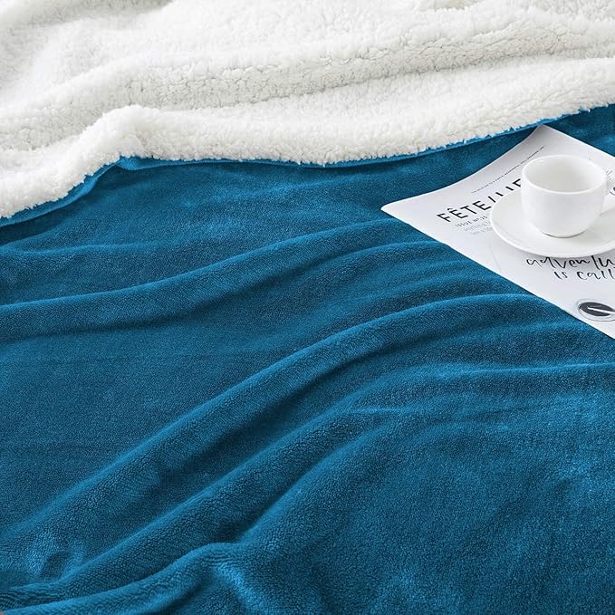 IR Imperial Rooms Teal Sherpa Fleece Throw Blanket for Bed - Wholesale Bulk Pack of 16 Sherpa Blankets - Soft Fluffy Throw Blankets for Hotels, Guest Bedroom, 50x60 Inches
