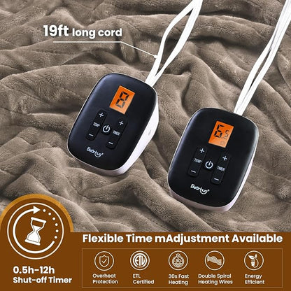 Bearhug Velvet Electric Blanket King Size 100" x 90" Taupe Double Sided 10 Heating Levels & 0.5-12H Auto Off Over-Heat Protect ETL Certified,Machine Washable,Dual Controller