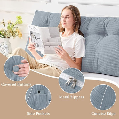 Sasttie Headboard Pillow Queen, Triangular Wedge Pillow Headboard, Wedge Headboard Pillow for Bed Sofa, Daybed Pillows for Sitting up, Reading or Working with Removable Cover, Greyish Blue