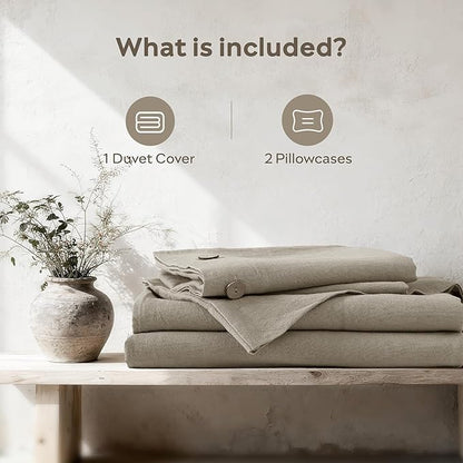 JELLYMONI Cotton Duvet Cover King Size - Taupe Comforter Cover with Button 100% Washed Cotton 3PCS Breathable Soft Solid Bedding Set Duvet Cover 104×90in & 2 Pillowcases (NO Comforter)