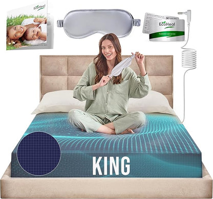 Earth Grounding Sheets King Size with 12% Silver Fiber & 4% Silk & 84% Cotton - Dark Blue - SGS Quality Certified Grounded Well Bed Sheet - Conductive Fitted Sheet for Better Sleep