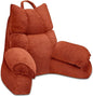RRPAHWTV Reading Pillow for Bed with High Arm Rests,Back Support Pillow for Sitting Up in Bed with Shredded Memory Foam for Reading, TV, Gaming or Relaxing on Floor（Bright Orange，Large）