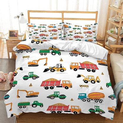 CVHOUSE Tractor Bedding Twin Size,Excavator Truck Tractor Bedding Set for Boys Kids Teens,Tractor Comforter Set Cover Soft,1 Duvet Cover 2 Pillowcases 3 Piece,Boys Room Decor