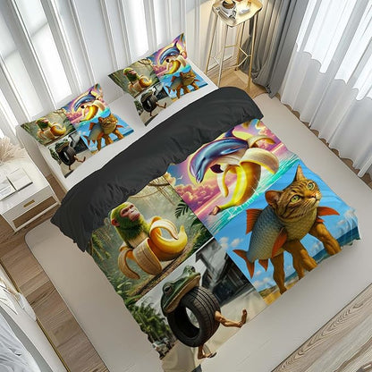 Italian Brainrot Bedding Duvet Cover Set,Funny Fusion AnimalsTwin Full Queen King Comforter Cover Bedding Set for Kids Boys Bed Decor Gifts ﻿ (Color 16,Queen (90" x 90"))
