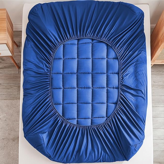 Mattress Pad - Soft and Breathable Mattress Protector Cover - Pillow Topper with Stretches to 18” Deep Pocket Fits Up to 8”-21” Cooling Bed Topper (Blue, Queen)