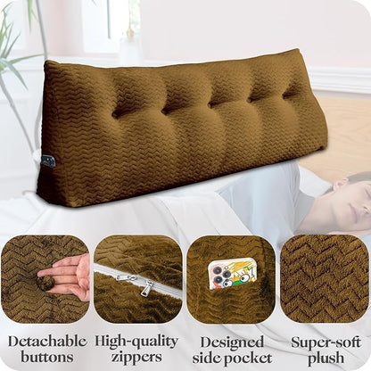 Large Bolster Triangular Headboard Wedge Backrest Positioning Support Bed Rest Reading Pillows Headboard Wedge Pillows for Day Bed with Removable Cover