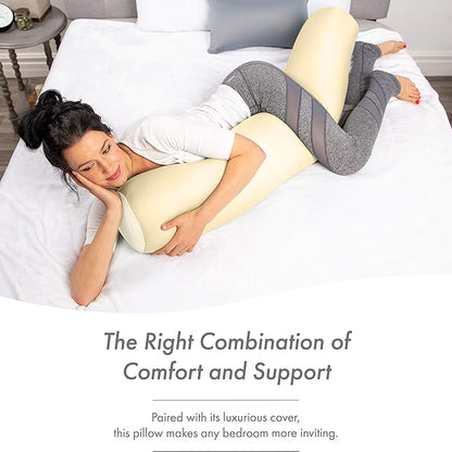 Case Only - Body Pillow Cover Stylish Silky Super Soft - 85% Spandex/ 15% Nylon Blend, Beauty - Breathable Pillowcase - Gentle on Hair Size 48 X 8, Off White Creme