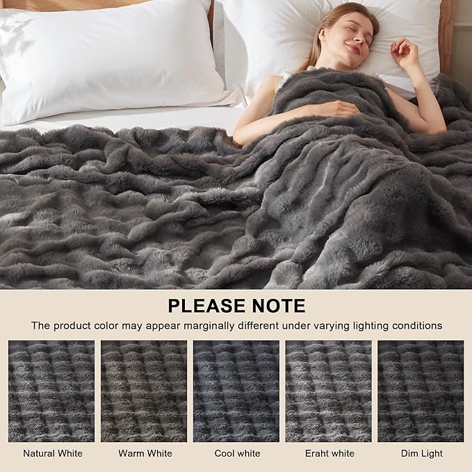 Heated Blanket Twin Size- Plush Thick Bubble Faux Fur Heated Blanket, Fast Heating Electric Blanket 6 Heating Levels & 10 Hours Auto-Off, Machine Washable, 62"x84", Dark Grey