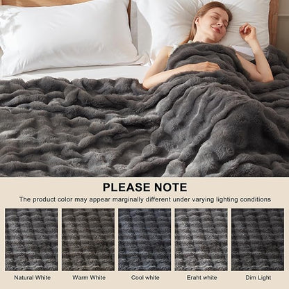 Heated Blanket Twin Size- Plush Thick Bubble Faux Fur Heated Blanket, Fast Heating Electric Blanket 6 Heating Levels & 10 Hours Auto-Off, Machine Washable, 62"x84", Dark Grey