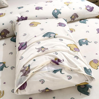 SDIII Cute Elephant Comforter Set Queen 3 Pieces, Silky Breathable Microfiber and Spandex, Animal Print Comforter Set Queen for Girls Boys Kids Teens