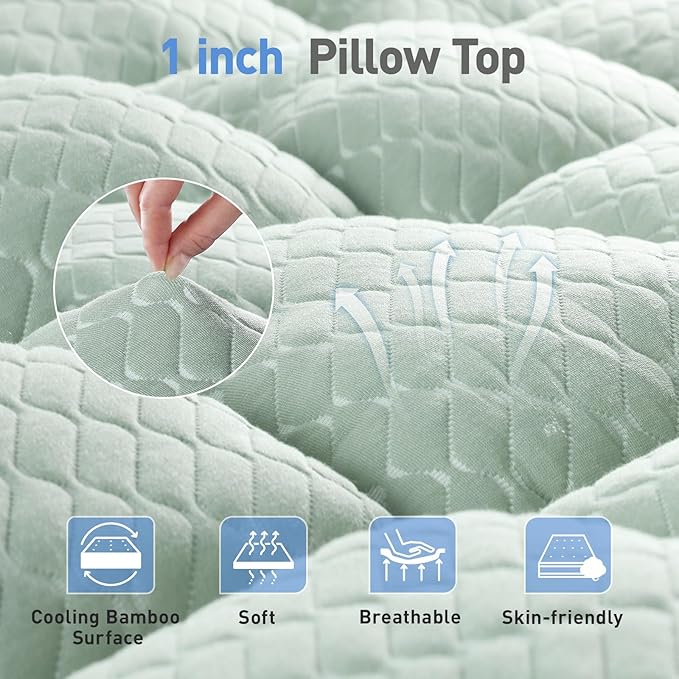 Dual Layer 3 Inch Memory Foam Mattress Topper Twin XL Size, 2 Inch Gel Memory Foam Plus 1 Inch Cooling Pillow Top Mattress Pad Cover, with 8-21 Inch Deep Pocket, Green