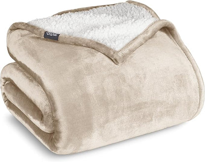 Bare Home Sherpa Fleece Blanket - Full/Queen Size - Blanket for Bed, Sofa, and Couch - Warm & Lightweight - Fluffy & Soft - Reversible (Full/Queen, Oyster)