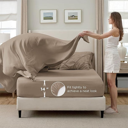 Bedsure King Size Comforter Set Khaki - Bed in a Bag Bedding Set 7 Pieces, GentleSoft™ Pintuck Bed Set Gift for Family, Pinch Pleat Khaki Comforter with Sheets, Pillowcases & Shams