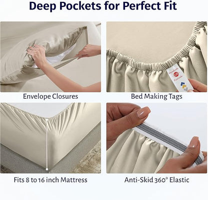 California Design Den Certified 100% Egyptian Cotton Sheets California King Size Set - Lightweight Percale California King Sheet Set with Deep Pockets, Crisp & Durable Luxury Bedding Set - Beige