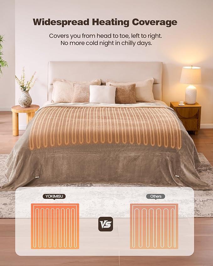 Electric Blanket King- Soft Heating Blanket, Dual Control & 9 Heat Levels, 10H Timer, Soft Flannel to Sherpa, Fast Heating Electric Throw, Machine Washable, Gift for Mom, Dad, 90"x100" Camel
