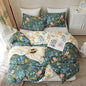 Floral Duvet Cover Queen Size Vintage Floral On Green Bedding Set 3 Pieces Women Men Romantic Pink Blue Flower Ultra Soft Reversible Fall Duver Cover with 2 Pillowcases