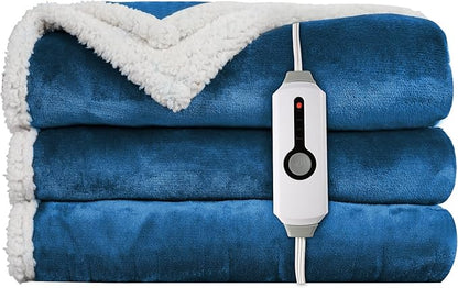 Electric Heated Blanket Throw Size - 50"x60", Soft Flannel Heating Blanket, 4 Heating Levels, 3 H Auto Shut Off, Breathable Warm and Washable for Sofa, Lake Blue