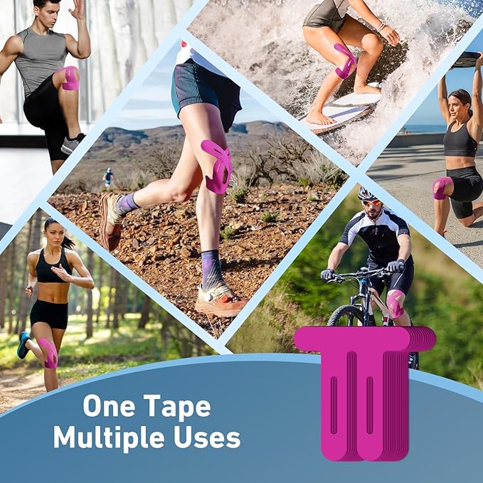 PreCut Kinesiology Tape for Knees, 12 PCS Waterproof KTQUICK Knee Tape for Knee Pain Relief Pre Cut, Original Cotton Athletic Knee Tape, Waterproof & Hypoallergenic Latex-Free for Sports (Pink)
