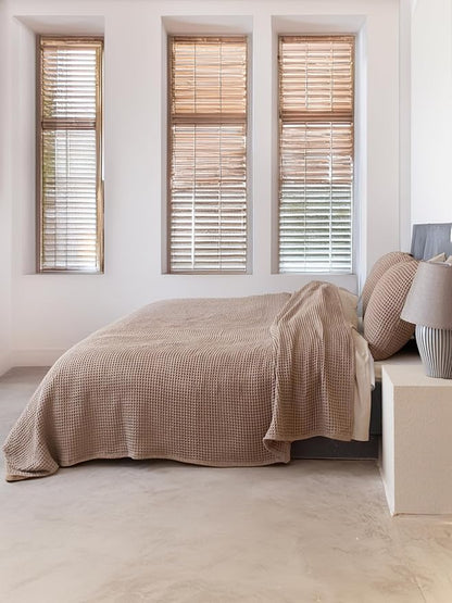 Premium Waffle Blanket Queen XL Size Brown - Luxury, Pure 100% Turkish Cotton, Light & Airy Waffle Weave All-Season Quilt - Decorative Bedspread (Brown, Queen XL 95" x 102" Inch)