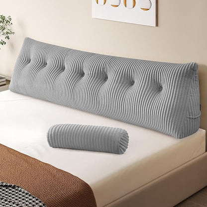 Z-hom Large Wedge Pillow Headboard, King Triangular Headboard Pillow, Reading Pillow Bed with a Roll Pillow for Bed Sitting Up Sleeping, Backrest Cushion Headboard Gap Pillow for Back, Light Gray