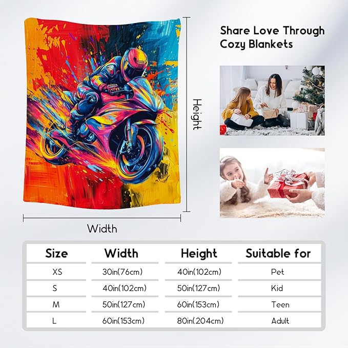 Boys Blankets - Motorcycle Blanket Gifts for Adults Men - 60x80 InchesComfy Lightweight Flannel Dirt Bike Throw for Bed