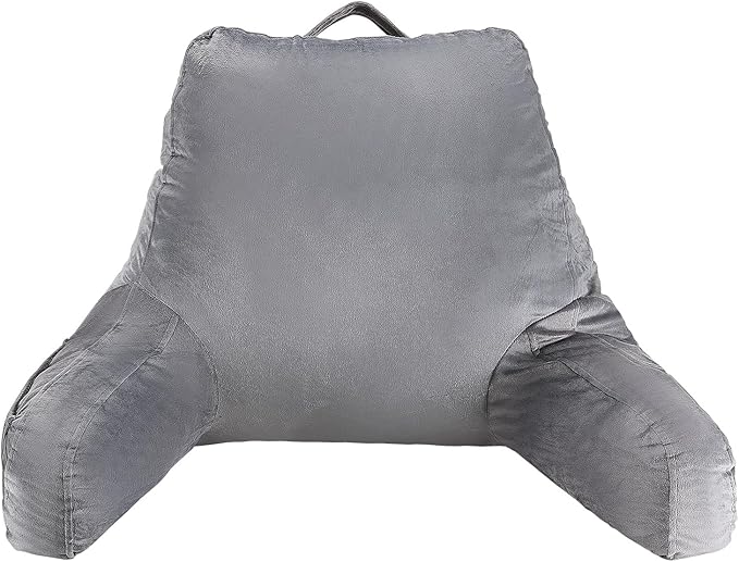 VEVOR Reading Pillow, Standard Size Back Pillow for Bed Sitting Up with 3 Pockets, Sitting Pillow for Bed with Shredded Memory Foam, Bed Chair Pillow for Watching TV, Reading, Gaming, Resting, Grey