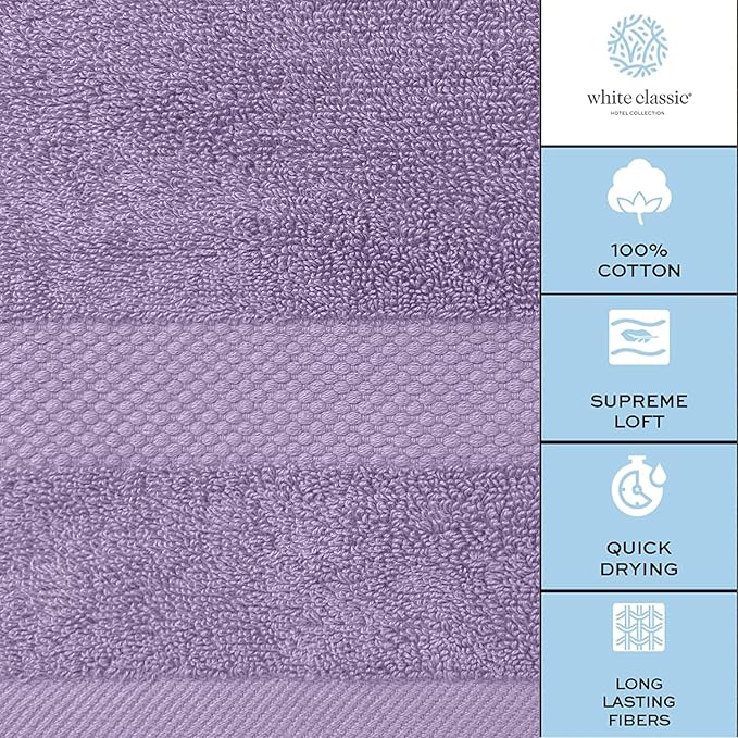 White Classic Luxury Bath Towels Set of 4 Large - 700 GSM Cotton Ultra Soft Bath Towels 27x54 | Highly Absorbent and Quick Dry | Hotel Towels for Bathroom Luxury, Plush Shower Towels, Lavender