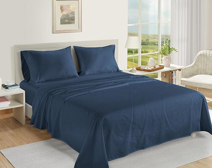 LANE LINEN 100% Egyptian Cotton Bed Sheets - 4PC Calking Sheets Set, Long Staple Cotton Bedding Sheets, Luxury Hotel Sheets, Fits Upto 16" Mattress, Swiss Dot - Estate Blue