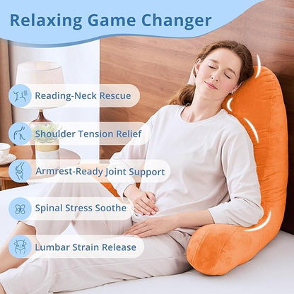 Sasttie 25-inch Reading Pillows for Sitting in Bed Adult, Jumbo Velvet Back Pillow Bed Sitting Up, XL High Back-Rest Support Cushion for Sit Up on Couch & Floor, Oeko-Tex Certified, Orange