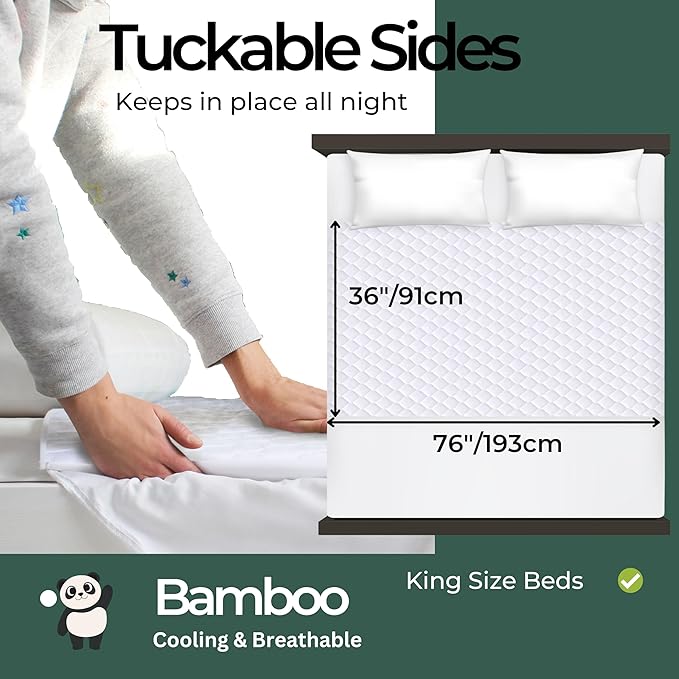 Hygge Sheets®️ Organic Washable Incontinence Bed Pads with Tucks - 100% Waterproof Reusable Mattress Protector Underpads - Rayon derived from Bamboo - King