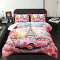 France Paris Eiffel Tower Comforter 3Pcs Queen Pink Car Peach Blossom Bedding Set for Kid Teen Girl Boy Adult Aesthetic Cherry Flowers Floral Quilt Bed Decor with 1 Comforter and 2 Pillowcases