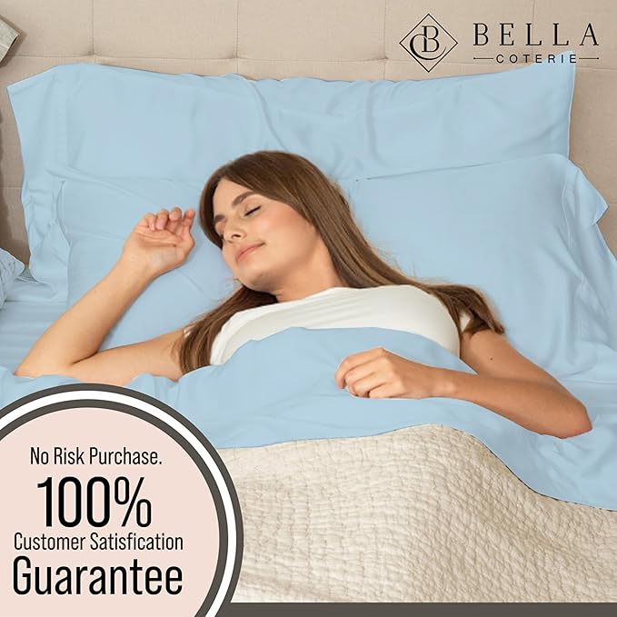 Bella Coterie Luxury Bamboo Viscose Full Size Sheet Set | 100% Organically Grown | Ultra Soft | Cooling for Hot Sleepers | 18" Deep Pocket [Coastal Blue]