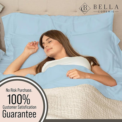 Bella Coterie Luxury Bamboo Viscose Full Size Sheet Set | 100% Organically Grown | Ultra Soft | Cooling for Hot Sleepers | 18" Deep Pocket [Coastal Blue]