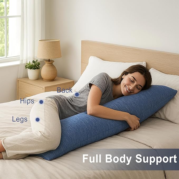 DWCN Memory Foam Body Pillow – Cooling Breathable & Supportive Full Length Pillow for Side Sleepers, Pregnancy, Leg & Back Pain Relief, 20x54 Inch Blue