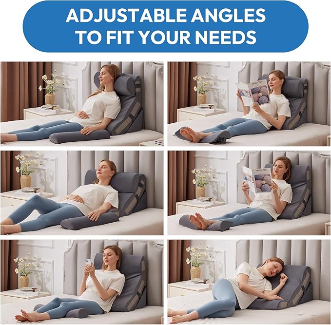 4PCS Wedge Pillow Set for After Surgery, Back Pillow for Bed Sitting up, 10-in-1 Foam Wedge Pillow for Acid Reflux & Back Pain Relief, Post Surgery Pillow for GERD & Snoring, Plush Grey