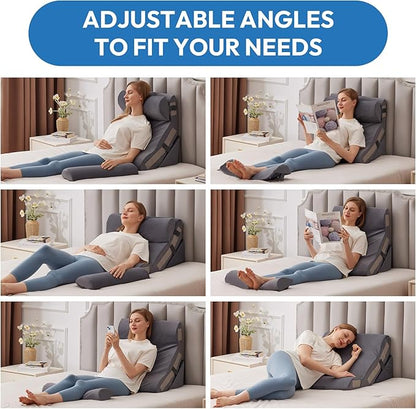 4PCS Wedge Pillow Set for After Surgery, Back Pillow for Bed Sitting up, 10-in-1 Foam Wedge Pillow for Acid Reflux & Back Pain Relief, Post Surgery Pillow for GERD & Snoring, Plush Grey