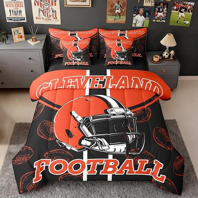 Feelyou Football Comforter Set with Sheets 7 Piece Twin Size Ball Games Bedding Set for Kids Boys Girls Rugby Bed in a Bag City of Footballs Room Decor Rugby Sports Soft Lightweight