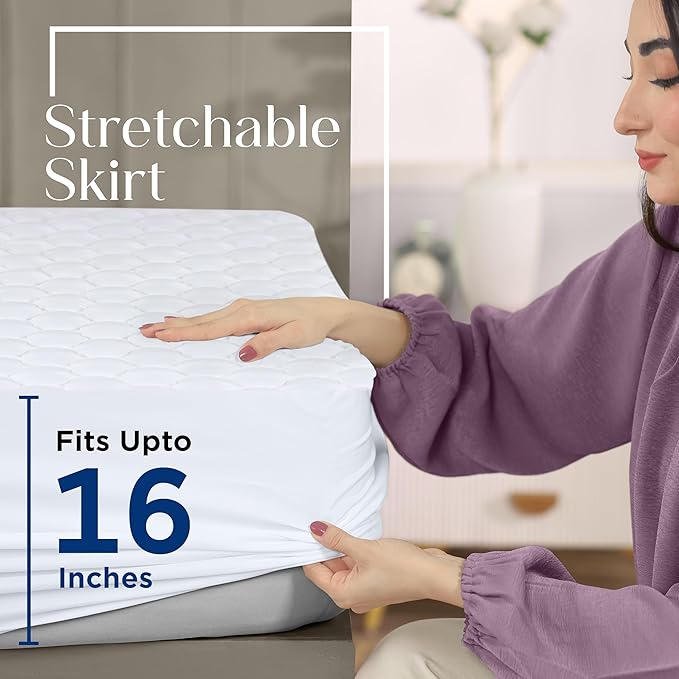 Utopia Bedding Waterproof Mattress Protector, Twin XL Mattress Pad, Noiseless Quilted Fitted Cover with Deep Pocket Stretches up to 16 Inches (White)