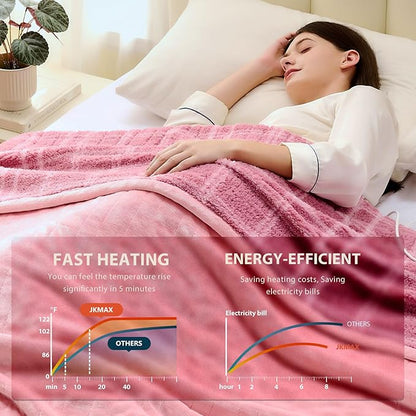 Heated Electric Blanket Full Size - 72"x84" Flannel Heating Blanket with 10 Heating Levels & 5 Time Settings Over-Heat Protection, Winter Warmer for Adults with ETL Certification（Pink）