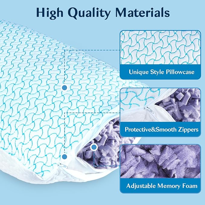 SUPA MODERN Shredded Memory Foam Pillows Queen Size Set of 1, Cooling Bed Pillow for Sleeping for Hot Sleepers, Adjustable Pilllows for Side Back and Stomach Sleepers, Neck & Shoulder Comfort Support