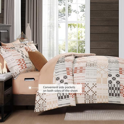 MaiRêve Full Size Comforter Sets, Classic Plaid Farmhouse Bedding Sets 7 Pieces, Beige All Season Bed in A Bag with Sheets, Pillowcases & Shams