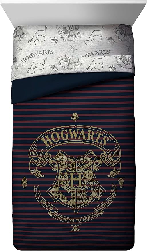 Jay Franco Harry Potter Spellbound 5 Piece Full Bed Set - Includes Reversible Comforter & Sheet Set - Bedding Features Hogwarts Logo - Super Soft Polyester (Official Harry Potter Product)