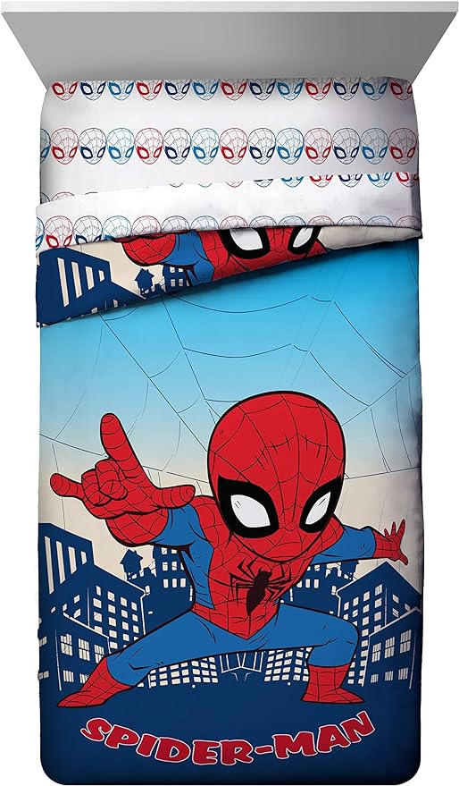 Jay Franco Marvel Super Hero Adventures Go Spidey 4 Piece Twin Bed Set - Includes Reversible Comforter & Sheet Set Bedding Features Spiderman - Super Soft Fade Resistant Microfiber