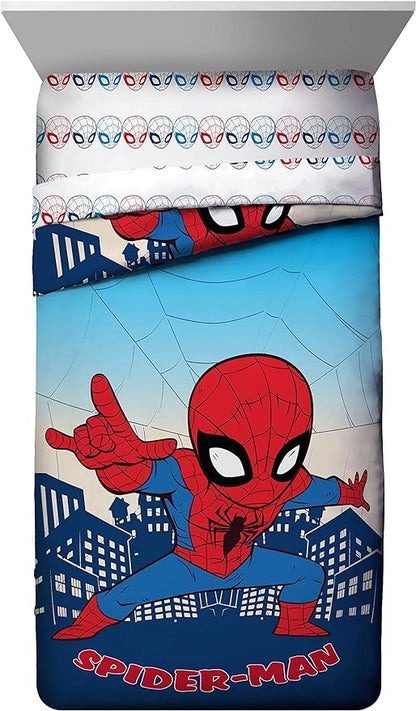 Jay Franco Marvel Super Hero Adventures Go Spidey 4 Piece Twin Bed Set - Includes Reversible Comforter & Sheet Set Bedding Features Spiderman - Super Soft Fade Resistant Microfiber