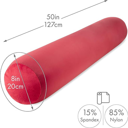PILLOWY Straight Body Pillow, Full Size Premium Microbead,Side Sleeping/Maternity Pregnant Women, Supportive,Fluffy, Breathable, Cooling, 85/15 Spandex/Nylon Silky Feel Anti-Aging - 48 X 8 - Maroon